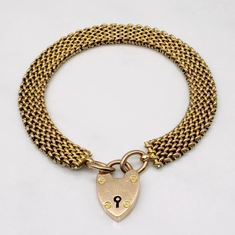 Edwardian 9k Yellow Gold Heart Lock Bracelet | 8" |