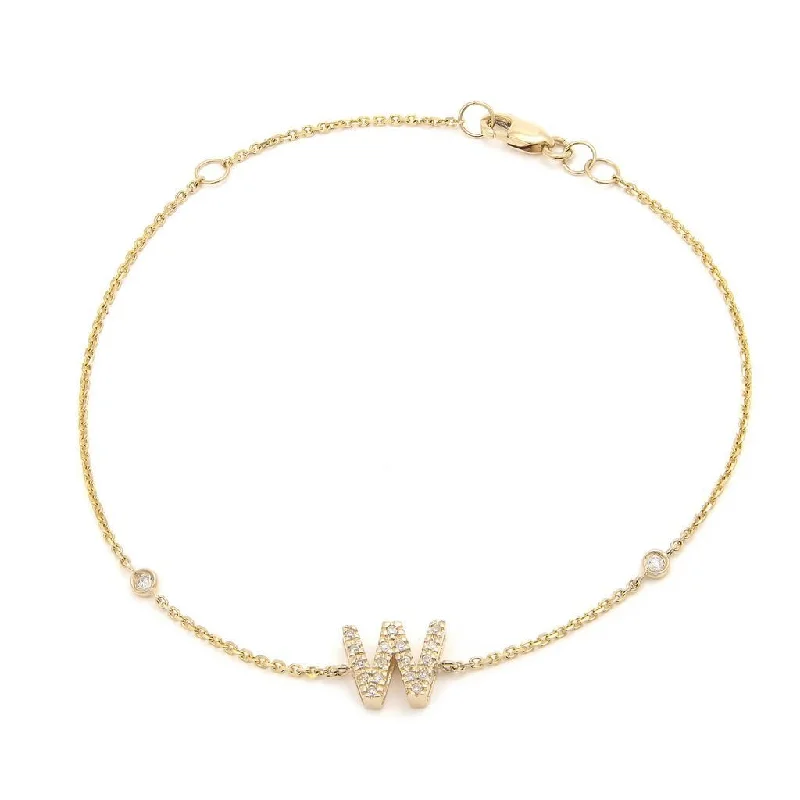 14K Gold Initial "W" Bracelet With Diamonds