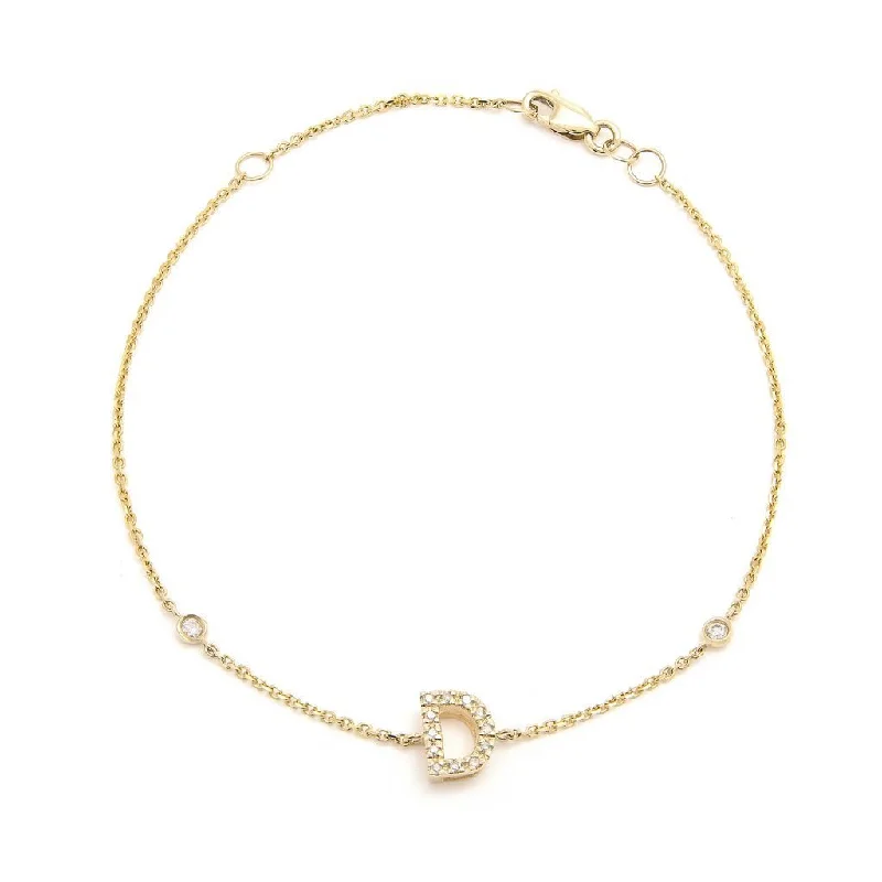 14K Gold Initial "D" Bracelet With Diamonds