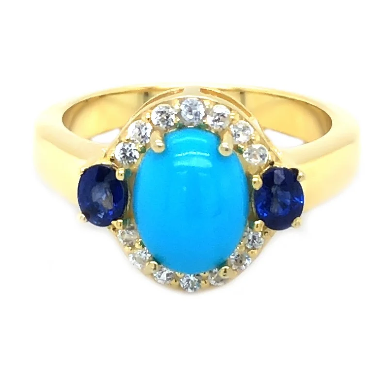 Sterling Silver Over Yellow Gold Plated Sleeping Beauty Turquoise Gemstone Rings