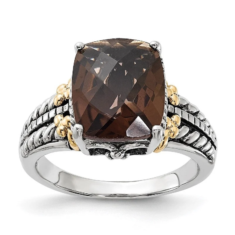 Curata 925 Sterling Silver Polished Prong set With 14k 3.70Smokey Quartz Ring