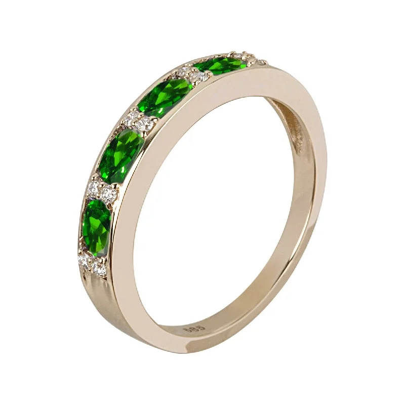 14Kt Gold Chrome Diopside,White Natural Zircon Ring