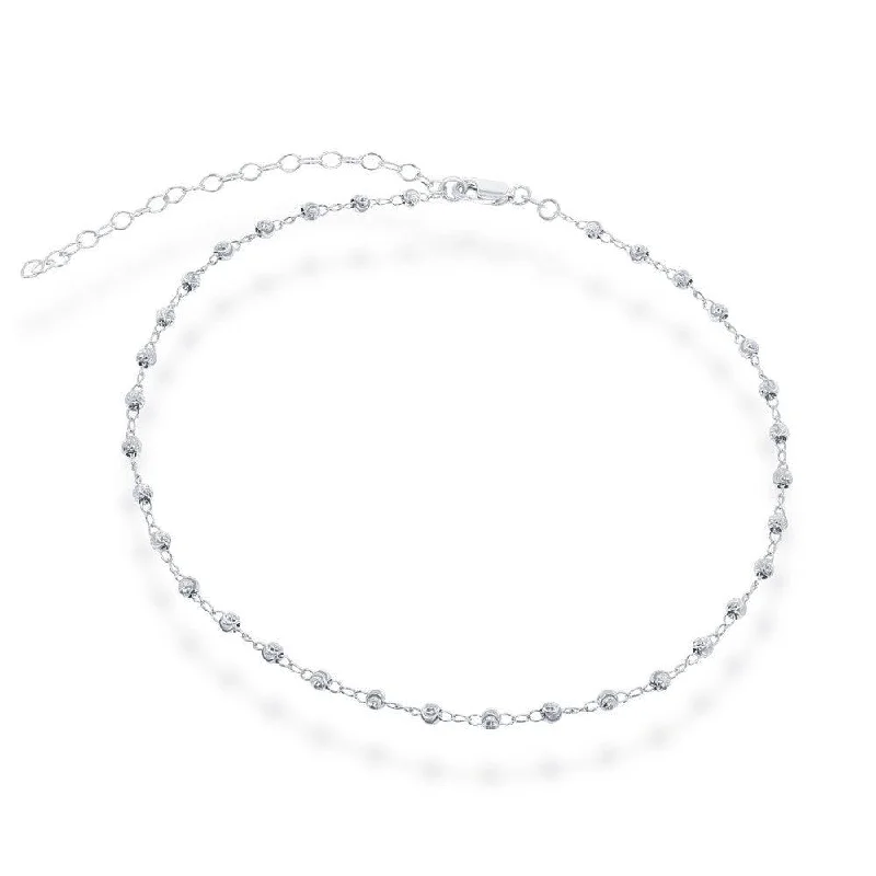 Sterling Silver Moon Cut Bead Choker Necklace