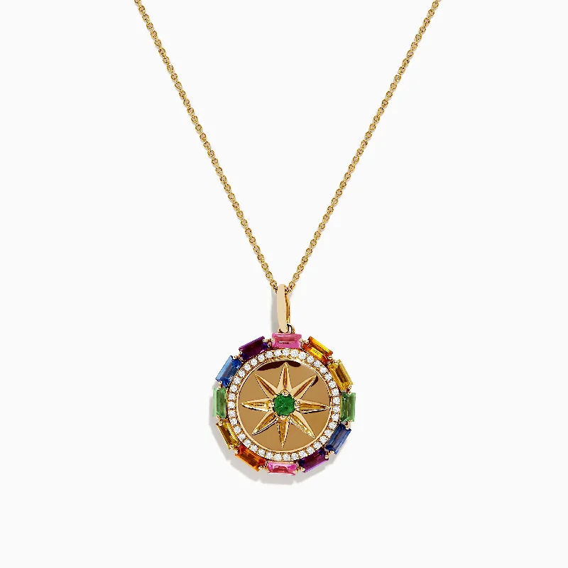 Watercolors 14K Yellow Gold Multi Sapphire and Diamond Pendant