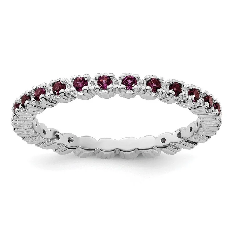 Curata 925 Sterling Silver Polished Prong set Patterned Stackable Expressions Rhodolite Garnet Ring