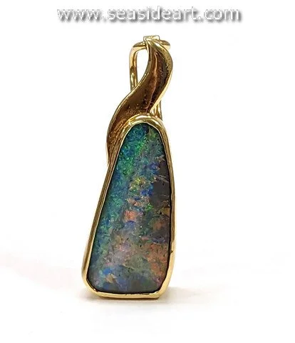 18K Yellow Gold Solid Boulder Opal Lady's Pendant