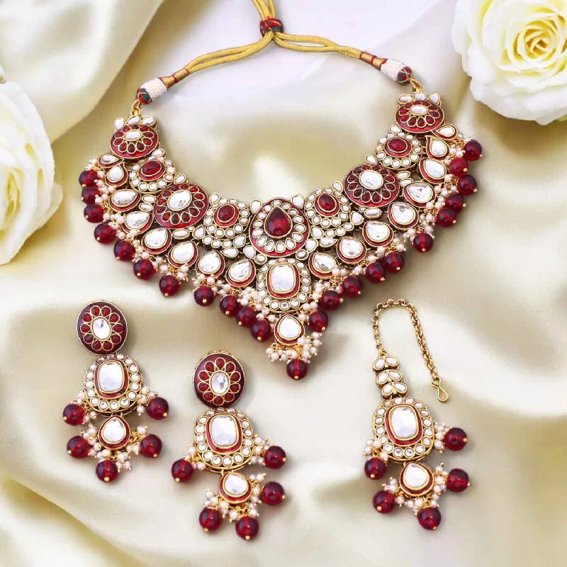 Maroon Malyavanti Kundan Jewellery Set