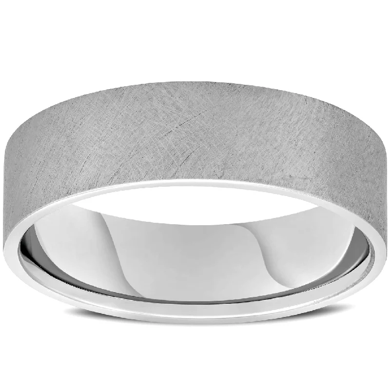 Mens White Gold 6mm Band High Polished Double Milgrain Accent Wedding Ring