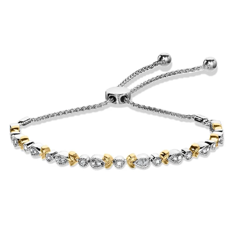 STERLING SILVER & YELLOW GOLD VINTAGE DIAMOND BOLO BRACELET