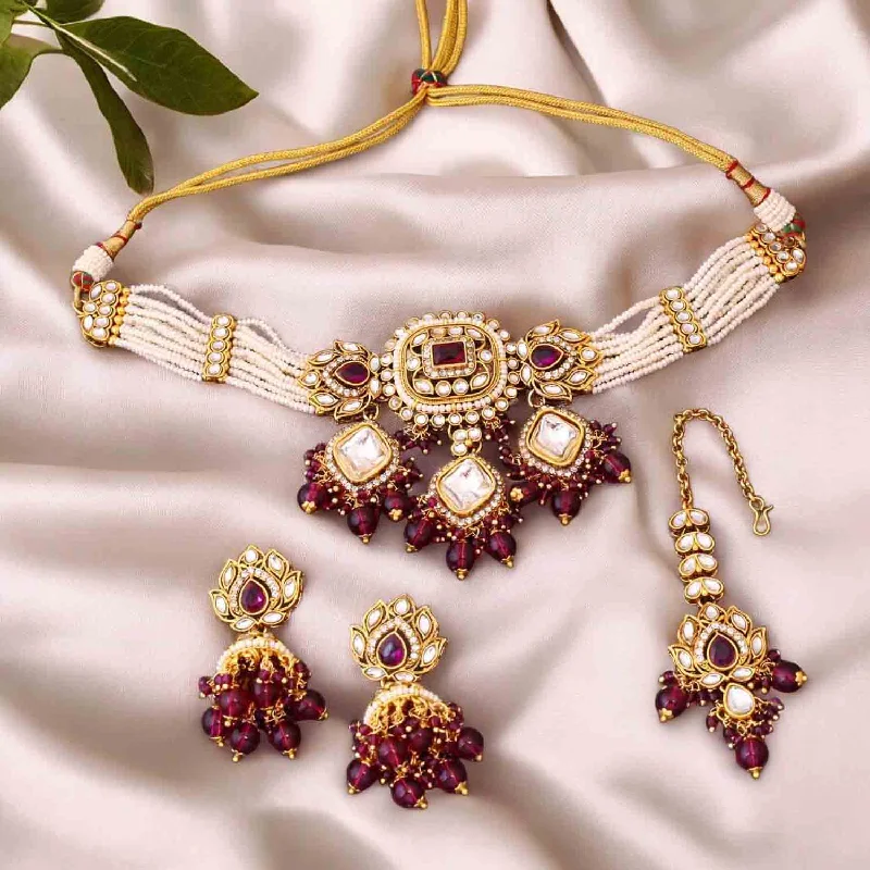 Wine Aashi Kundan Jewellery Set