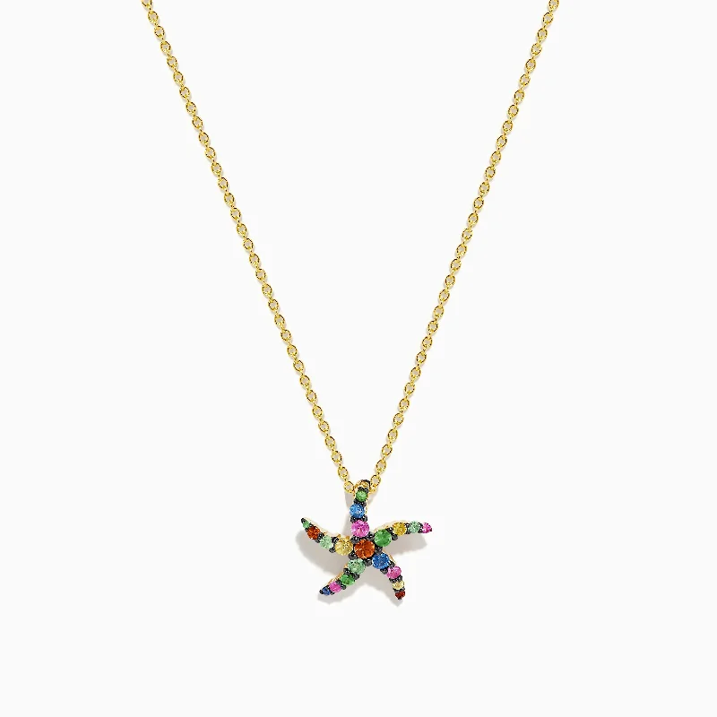 Seaside 14K Yellow Gold Multi Sapphire Starfish Pendant