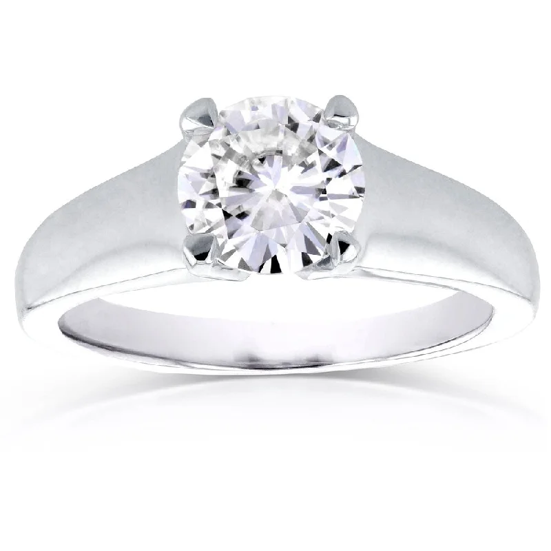 Annello by Kobelli 14k White Gold 1ct Round Moissanite Classic Solitaire Ring