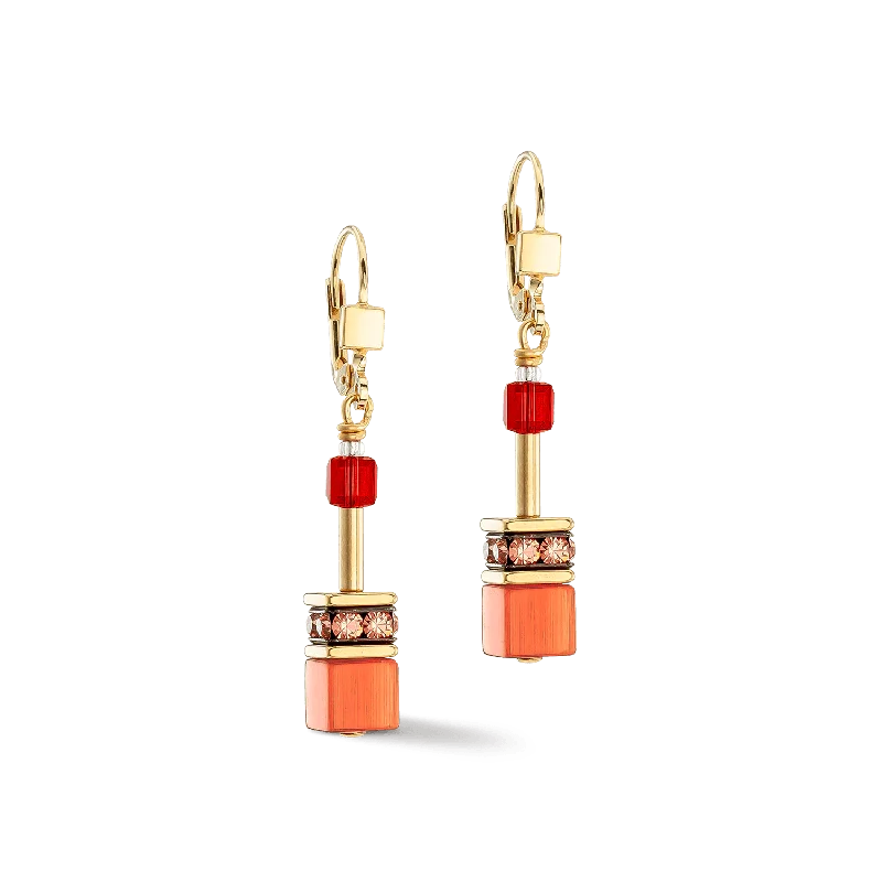 Coeur De Lion GeoCUBE® Iconic Gold Red Earrings