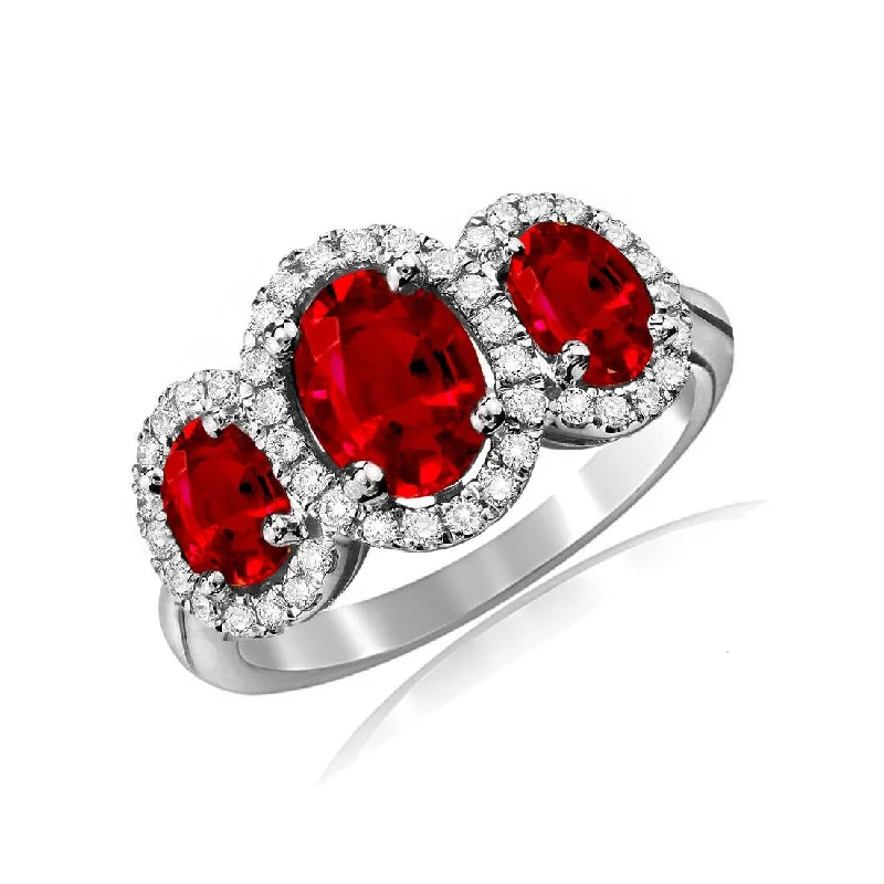 3.50 Cttw Ruby 3 Stone Halo Ring