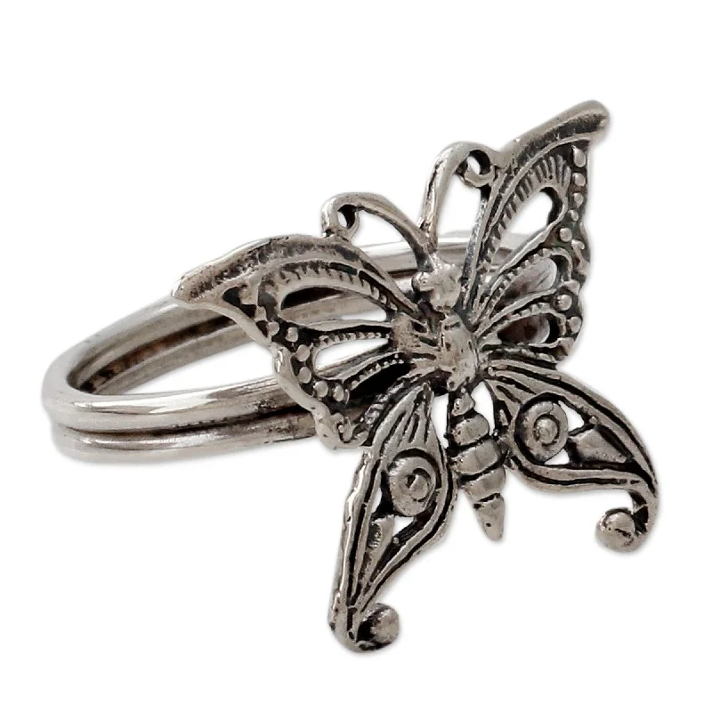 Handmade Sterling Silver 'Butterfly' Cocktail Ring (India)