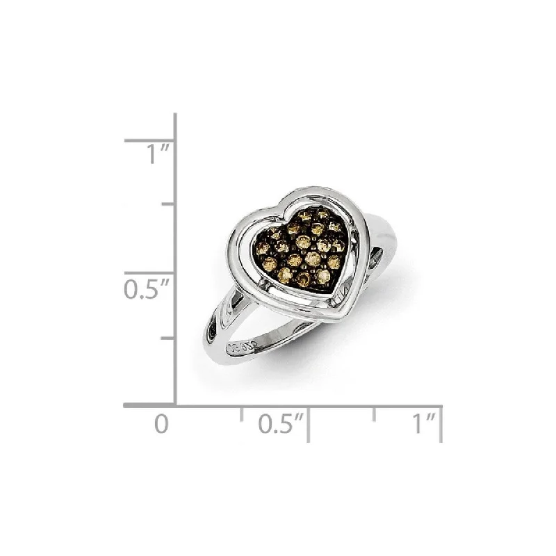 Curata 925 Sterling Silver Champagne Diamond Love Heart Ring