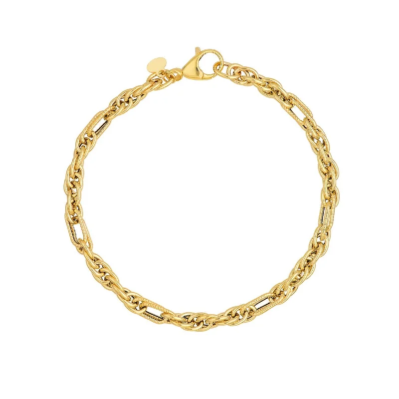 14K Yellow Gold Polished Textured (2+1) Link Chain