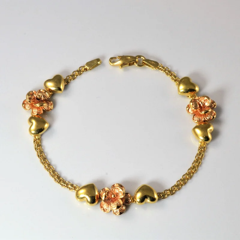 Flower & Heart Gold Bracelet | 6.5" |