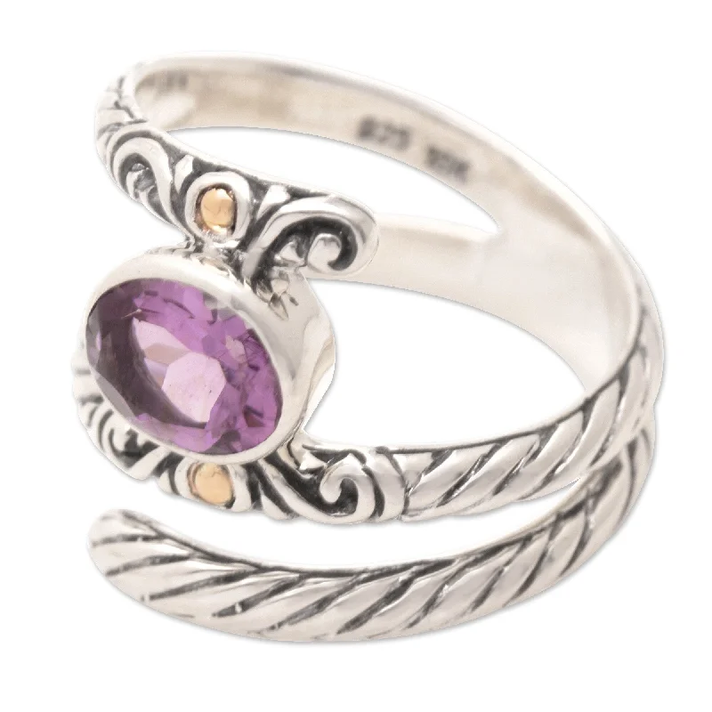 Novica Handmade Radiant Style Gold-Accented Amethyst Cocktail Ring