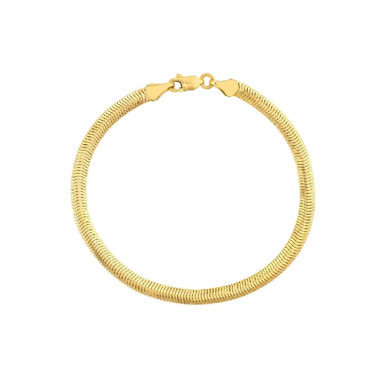 14K Yellow Gold 4.20mm Hollow Oval Snake Chain with Lobster Lock Bracelet