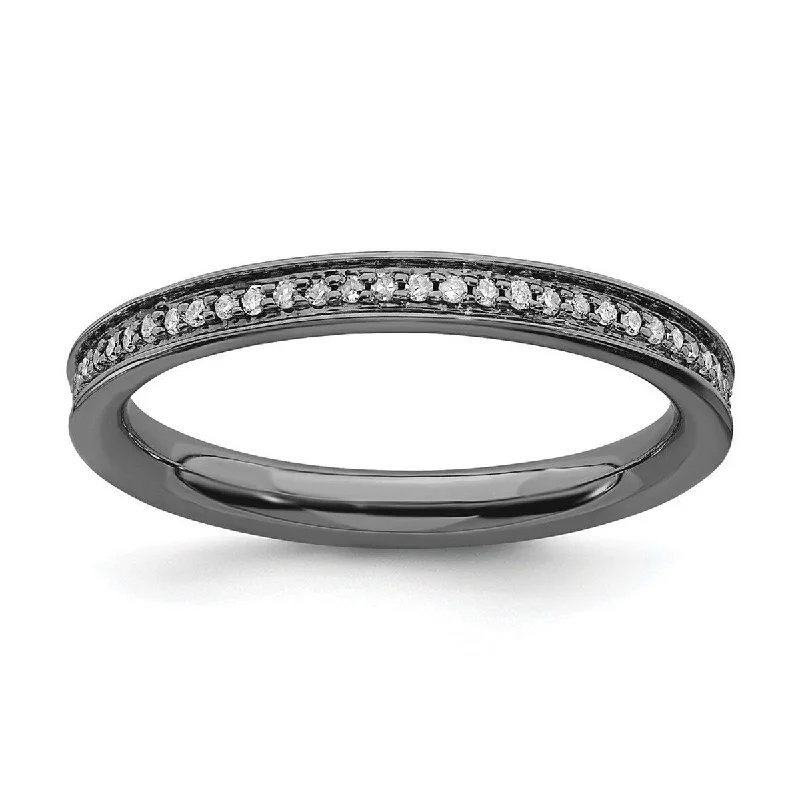 Curata 925 Sterling Silver Polished Prong set Ruthenium plating Stackable Expressions and Diamonds Black Plated Ring