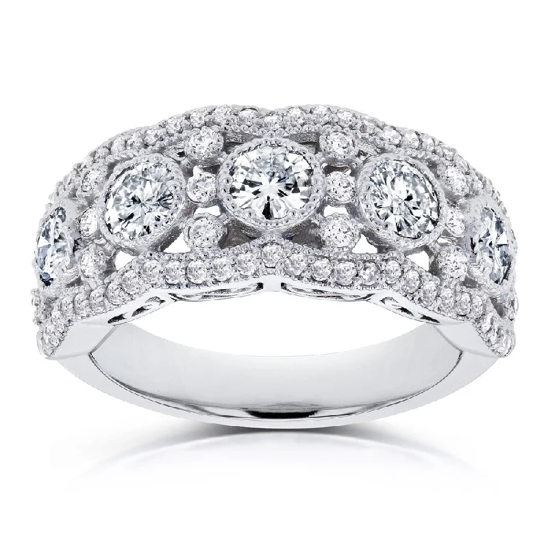 Annello by Kobelli 10k White Gold Moissanite and Diamond Anniversary Ring (GH/VS, HI/I)