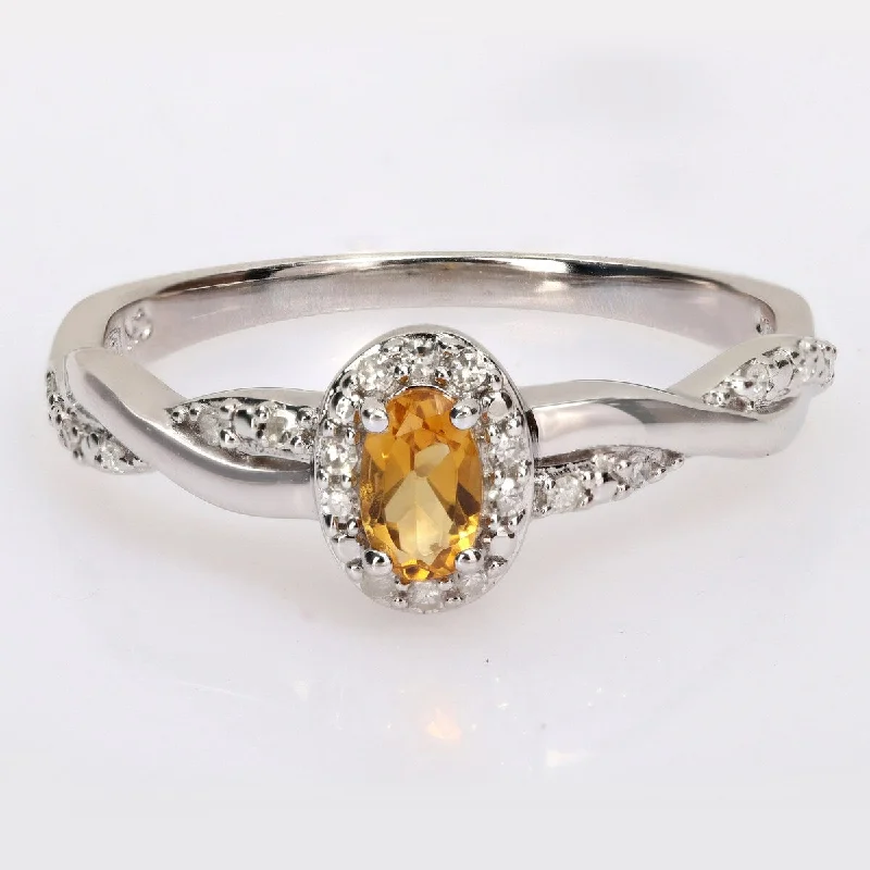 Miadora 1/4ct TGW Oval Citrine 1/10ct TW Diamond Infinity Ring Sterling Silver