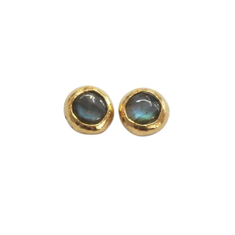 Gold Plated Circle Labradorite Stud Earrings