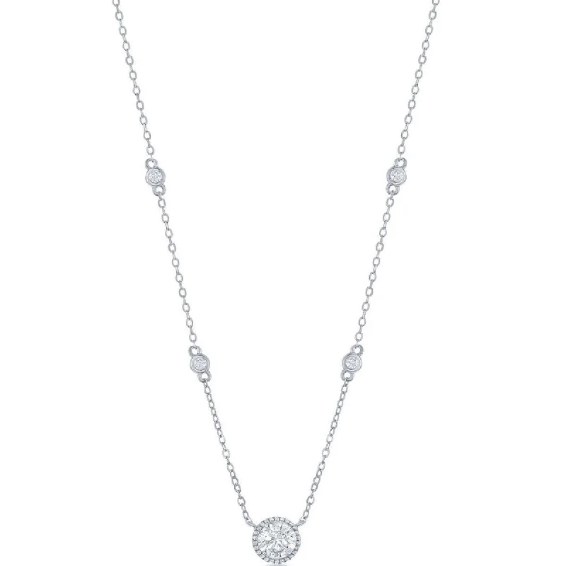 Classic Women's Necklace - Sterling Silver Round CZ Station | M-6886