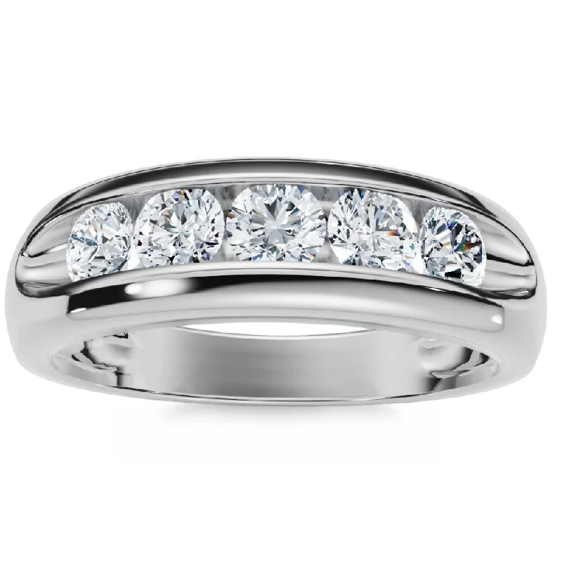 Mens 3/4ct Diamond White Gold Wedding Ring Band New