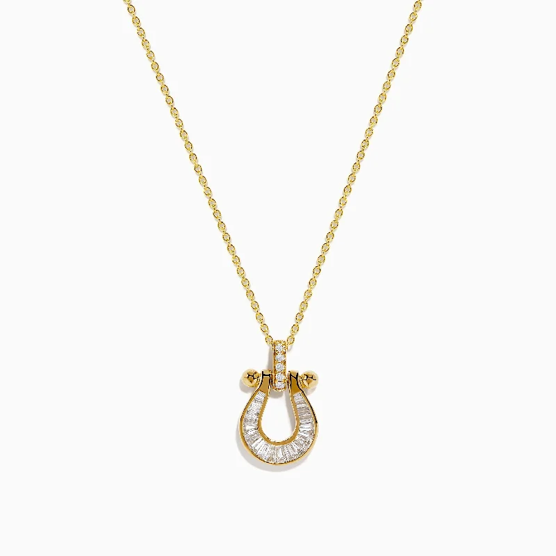 D'Oro 14K Yellow Gold Diamond Horseshoe Pendant