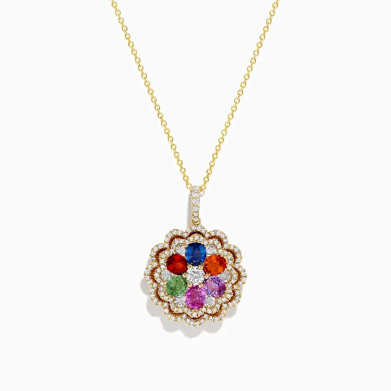 Watercolors 14K Yellow Gold Multi Sapphire and Diamond Pendant