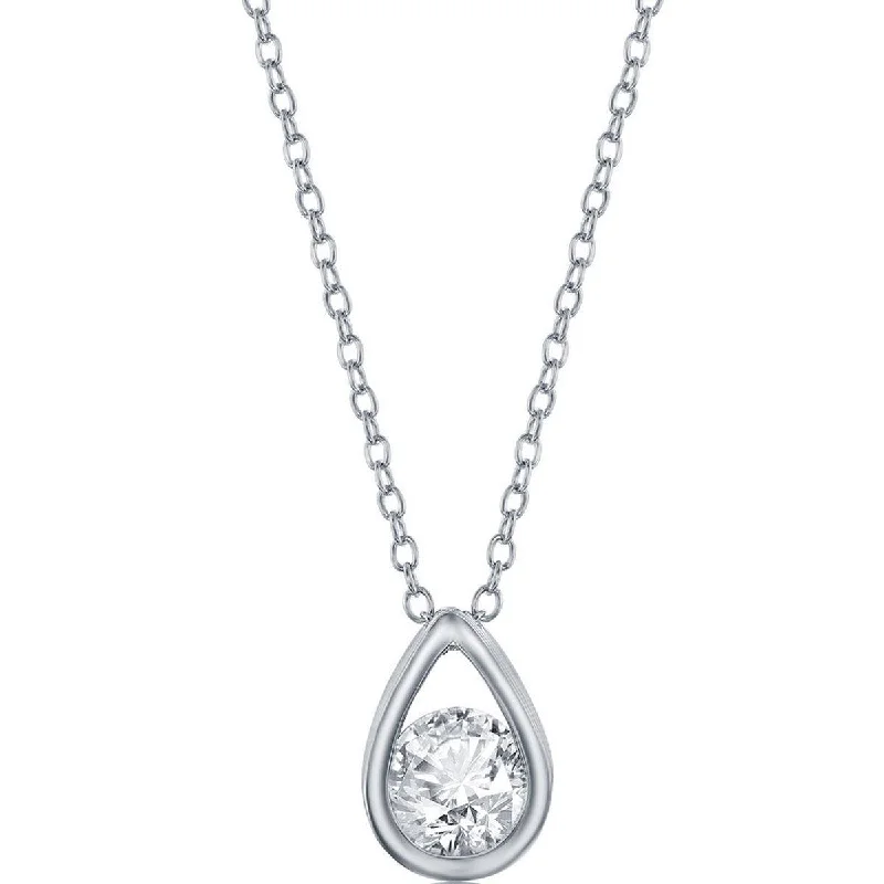 Classic Women's Necklace - Sterling Silver White Topaz Birthstone Pear-shaped | M-6891