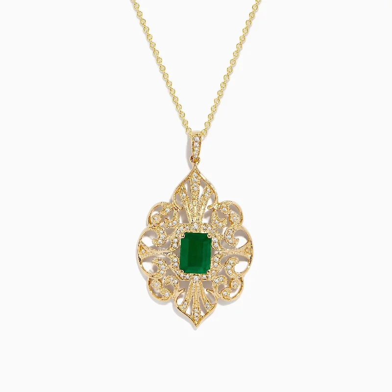 Brasilica 14K Yellow Gold Emerald & Diamond Filigree Pendant, 1.62 TCW