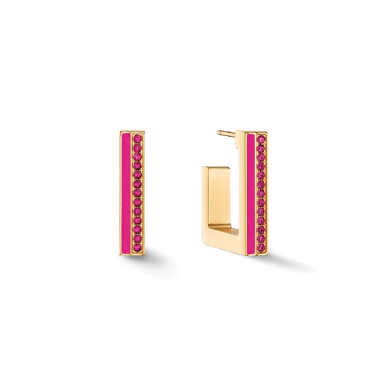 Coeur De Lion Gold and Pink Crystal Stripe Square Hoop Earrings