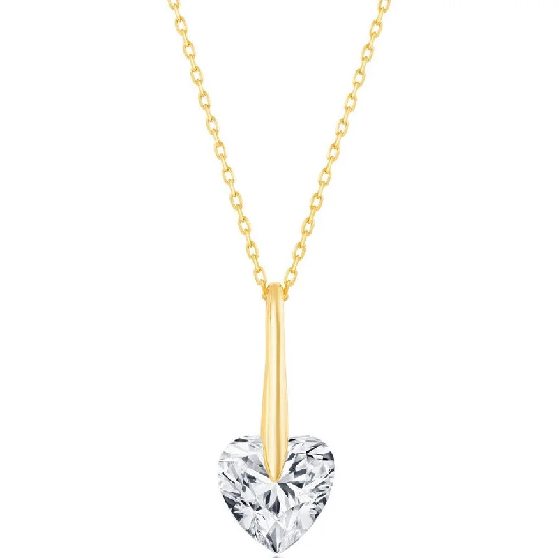 Classic Women's Necklace - Gold Plated Sterling Silver 10mm Heart CZ | M-6779-GP