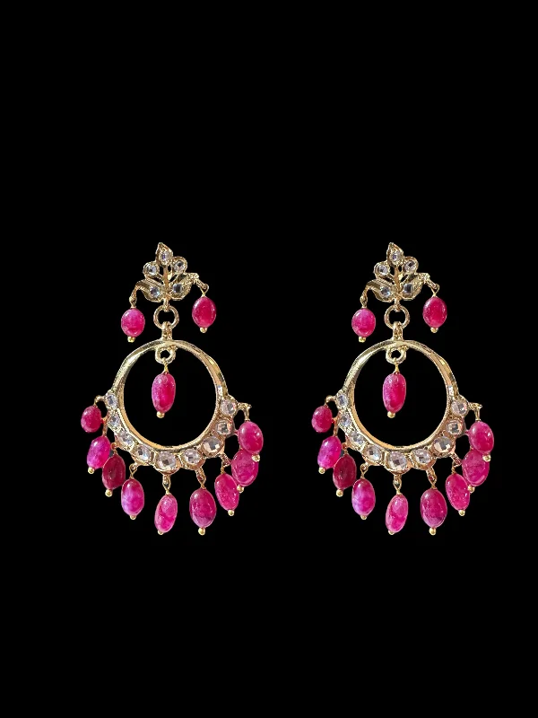 DER507 Chandbali in Ruby beads  ( READY TO SHIP )