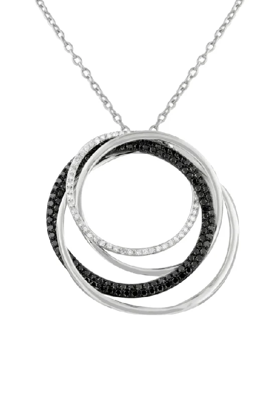 14K White Gold Black and White Diamond Pendant, 1.06 TCW