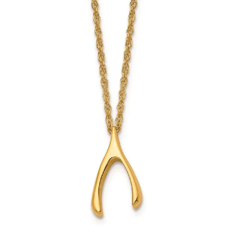 Stainless Steel Polished Yellow IP-plated Wishbone Necklace