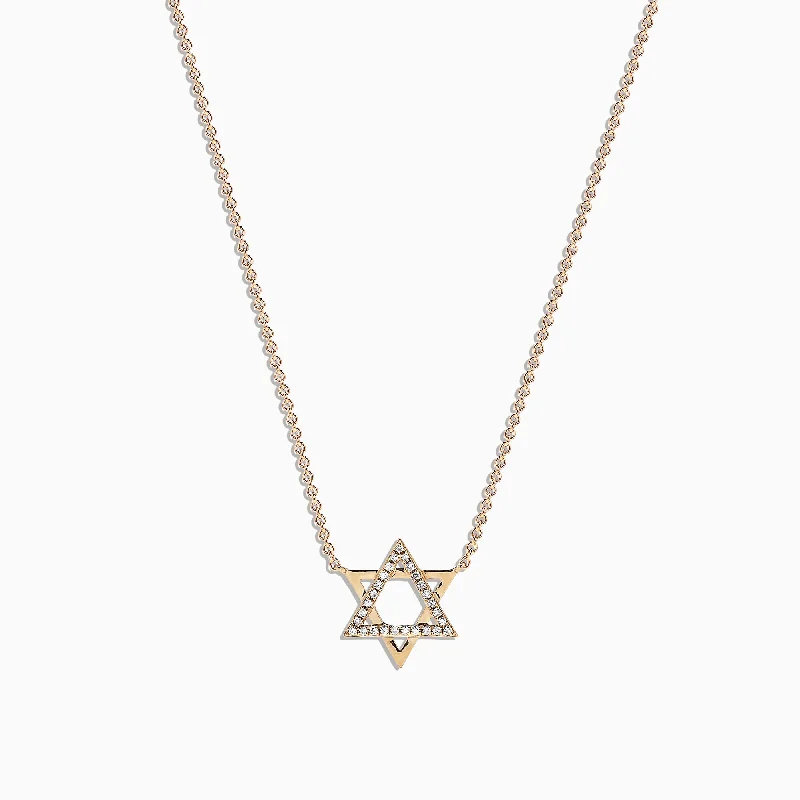 Novelty 14K Yellow Gold Diamond Star of David Pendant 0.08 TCW