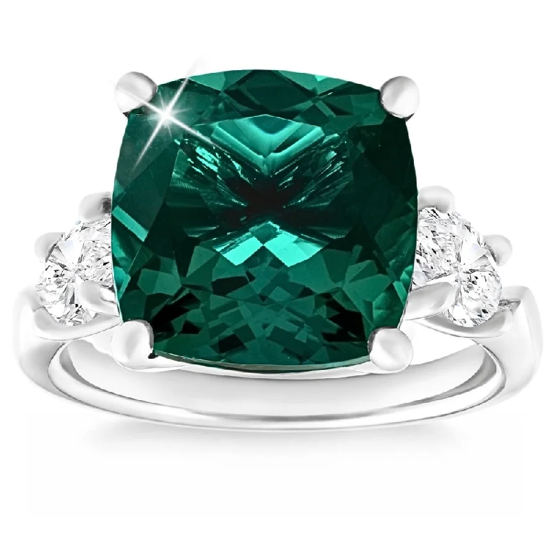 7.55Ct Green Cushion Emerald & Marquise Three Stone Ring Gold lab Grown