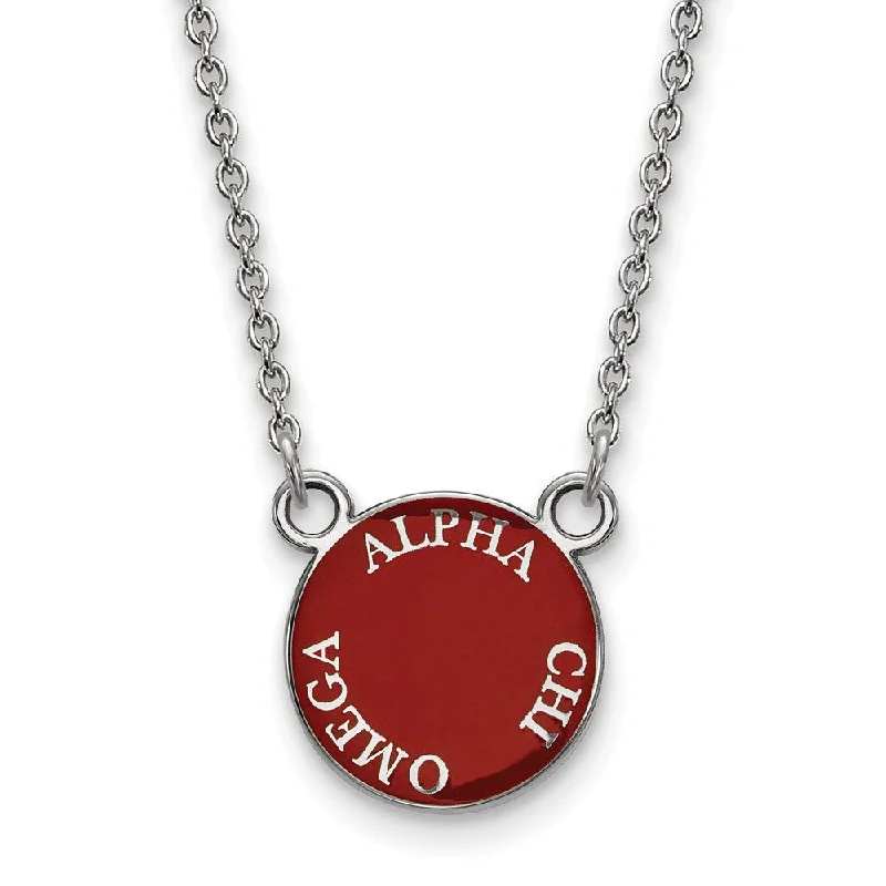 Sterling Silver Alpha Chi Omega Small Enamel Disc Necklace