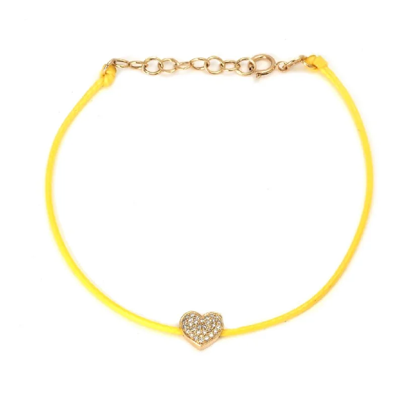 14K Yellow Gold Heart Single Pave Diamond Bracelet