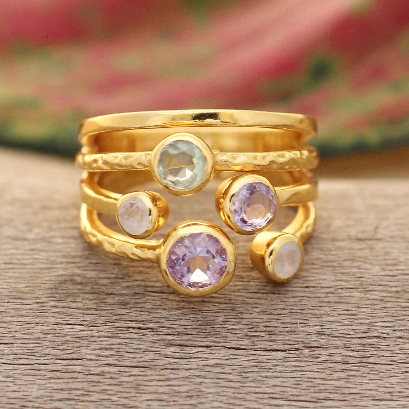 Novica Handmade Colorful Fantasy Gold-Plated Multi-Stone Ring