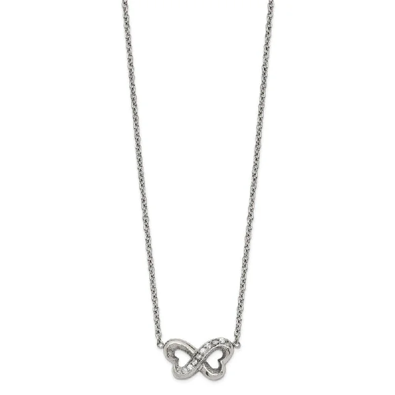 Stainless Steel Polished CZ Interlocking Hearts with 2in. Ext. Necklace