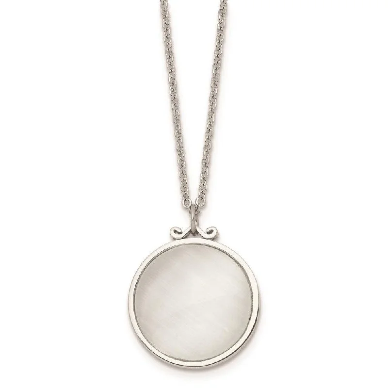 Stainless Steel Polished White Cat's Eye Round Necklace