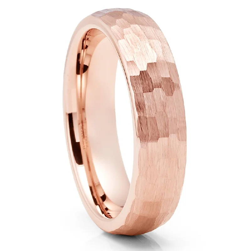 Rose Gold Tungsten Wedding Ring 6Mm Hammered Comfort Fit Cobalt Free