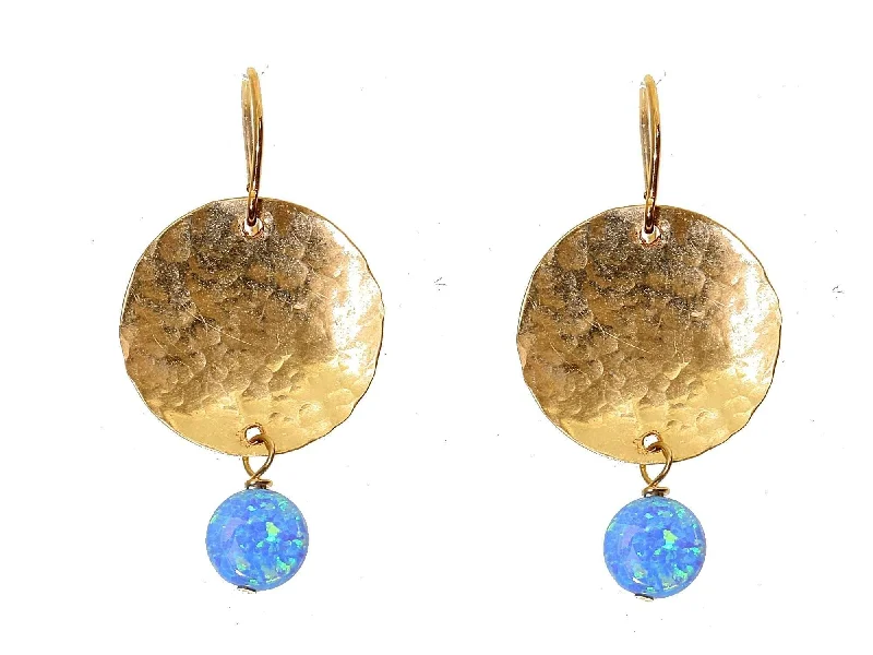 Blue Opal with Hammered Gold Drop Earrings