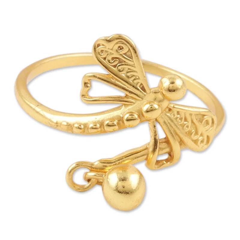 Novica Handmade Dragonfly Realm Gold-Plated Cocktail Ring