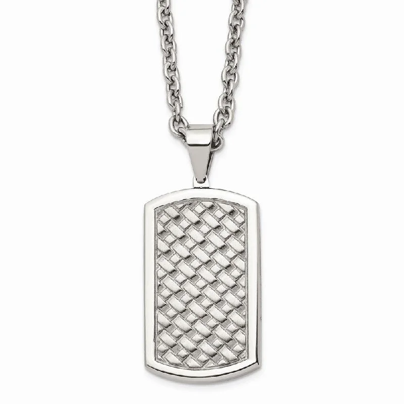 Stainless Steel Polished Weaved Pattern Dogtag Necklace